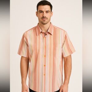 Ike Behar Multicolor Striped short sleeve button-down with one pocket shirt
